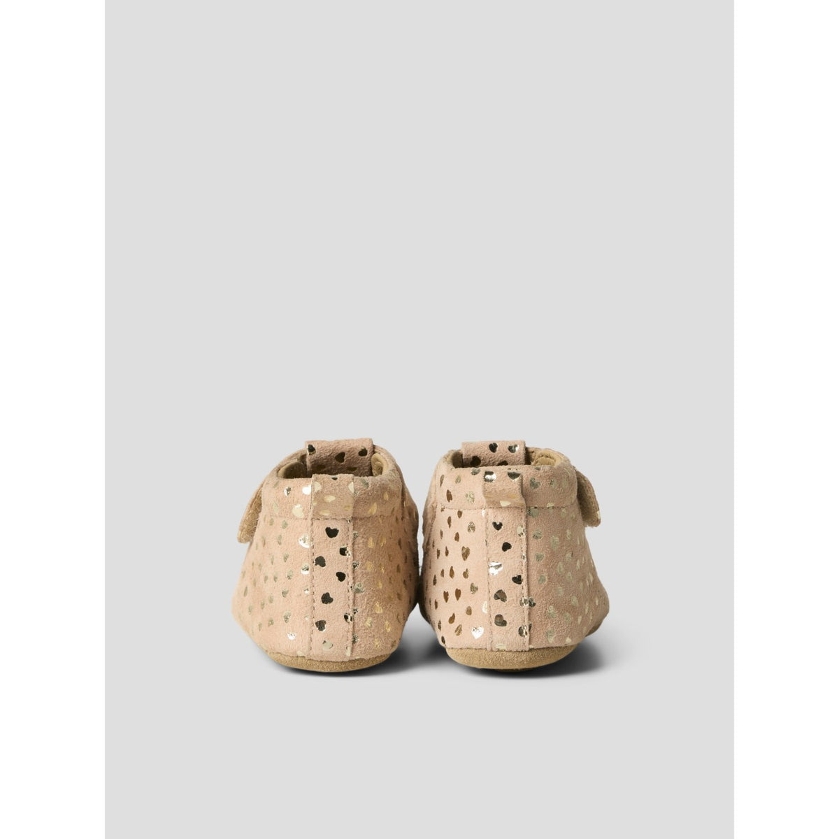 Name It Rose Smoke Metallic Heart Print Nbfrea Baby Shoe In Suede T-Strap Velcro