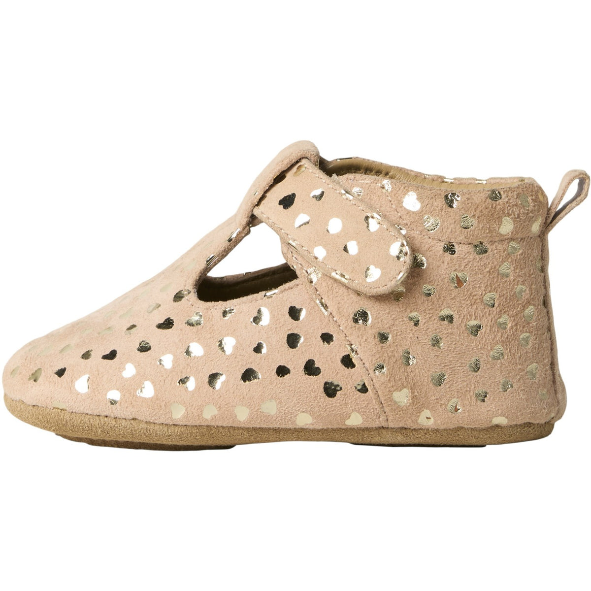 Name It Rose Smoke Metallic Heart Print Nbfrea Baby Shoe In Suede T-Strap Velcro