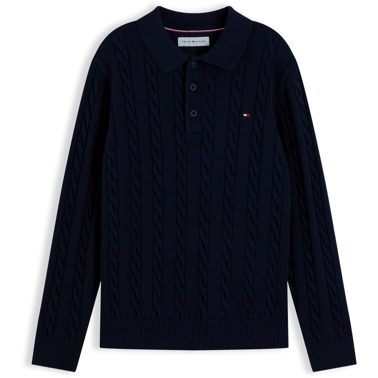 Tommy Hilfiger Dark Blue-Blue Cotton Cable Polo Sweater