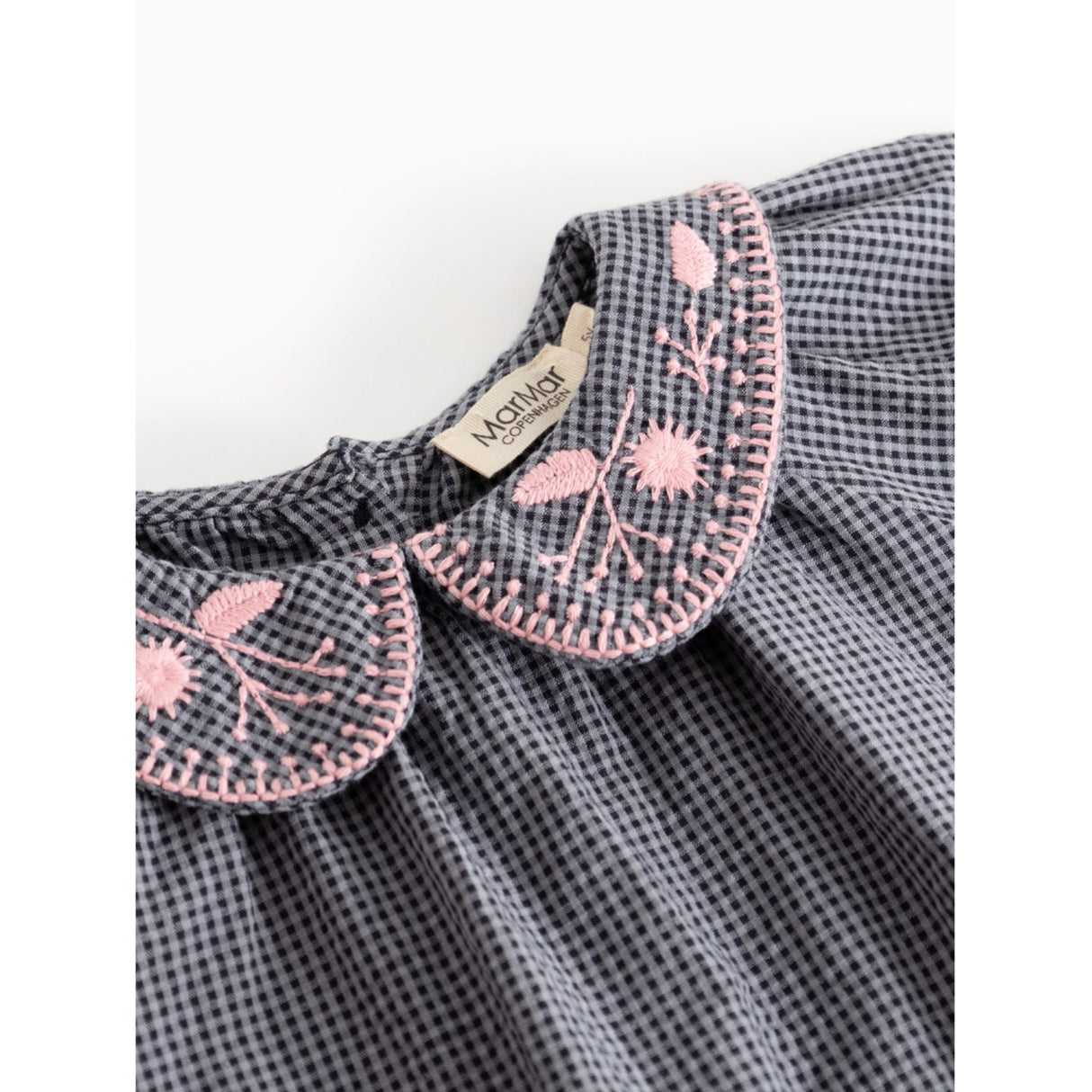 MarMar Cotton Seersucker Pigeon Blue Check Tully Blouse