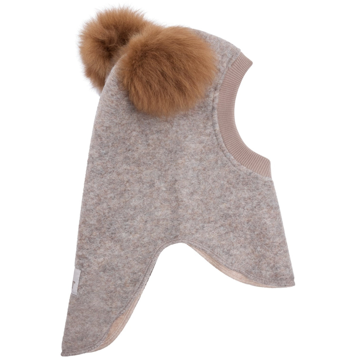 Huttelihut Camel Melange Balaclava Wool Alpaca Pompoms