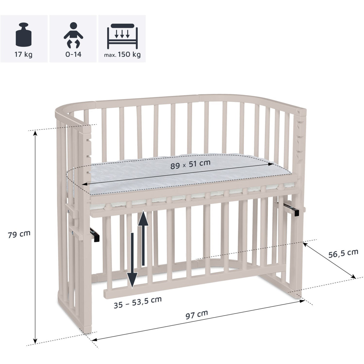 babybay® Beige Varnished Maxi Comfort Plus Co-sleeper