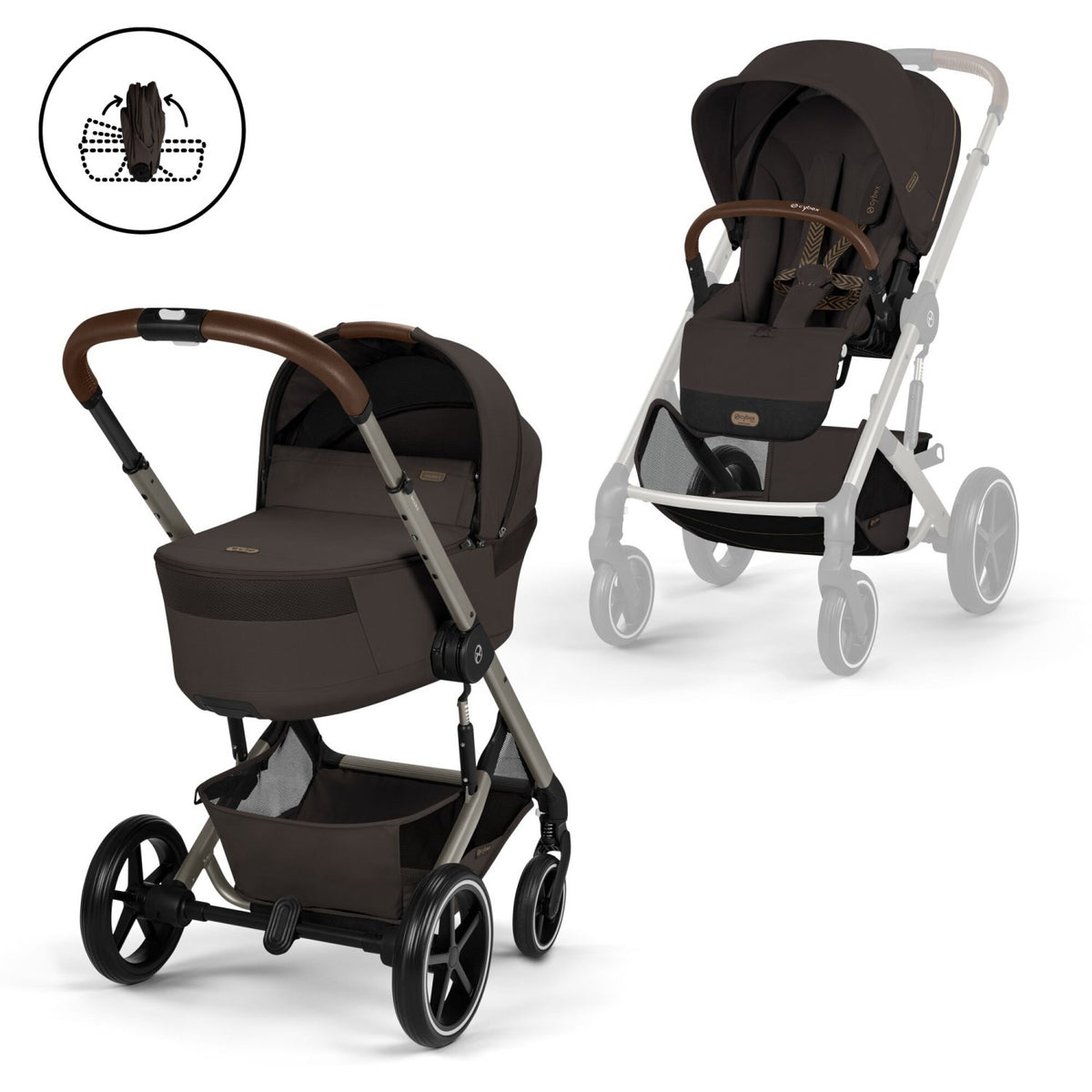 Cybex Chocolate Brown Balios S Lux Tpe Including Foldable Cot