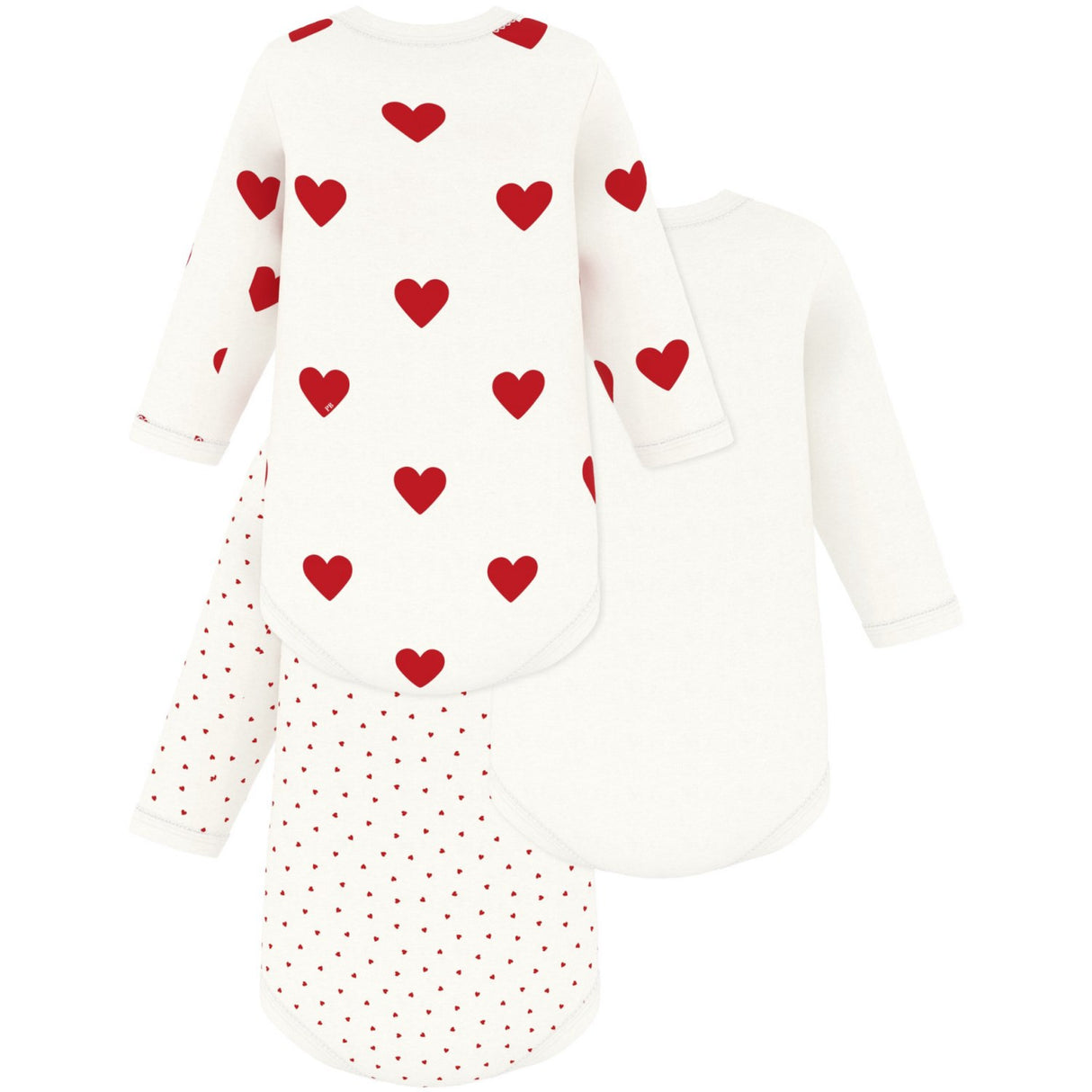 Petit Bateau Hearts/White Long Sleeve Body 3-Pack