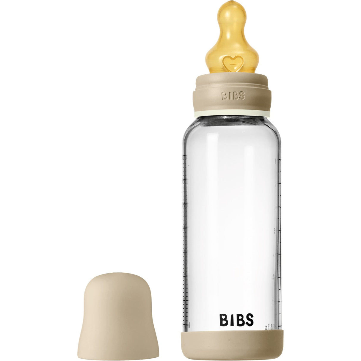 Bibs Vanilla GLOW Glass Baby Bottle Round Latex 1-Pack 240 Ml Medium Flow