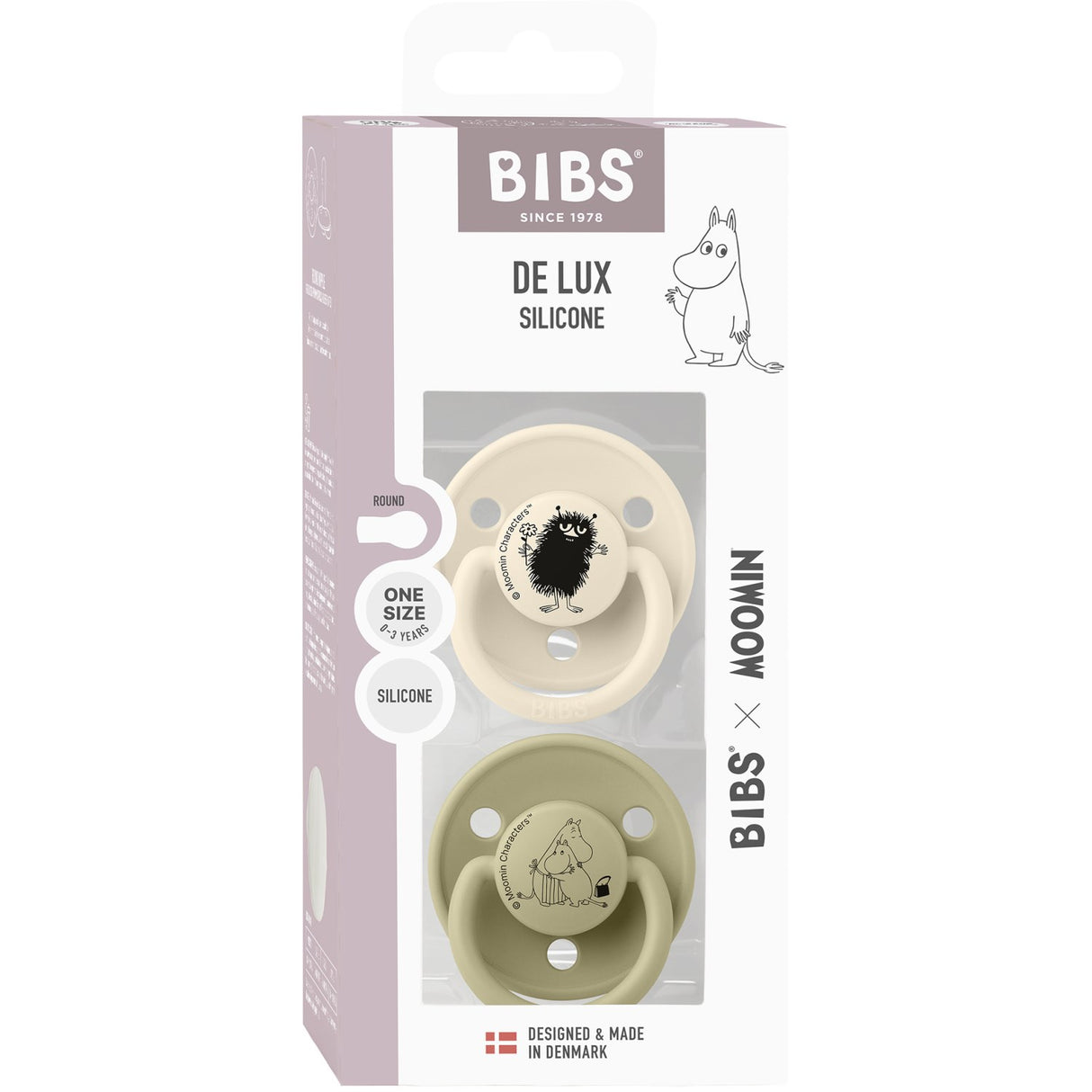 Bibs Ivory / Khaki X Moomins Pacifier De Lux Stinky 2-Pack Silicone
