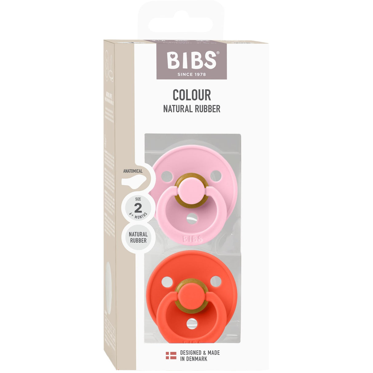 Bibs Baby Pink / Tango Pacifier Colour 2-Pack Anatomical Latex
