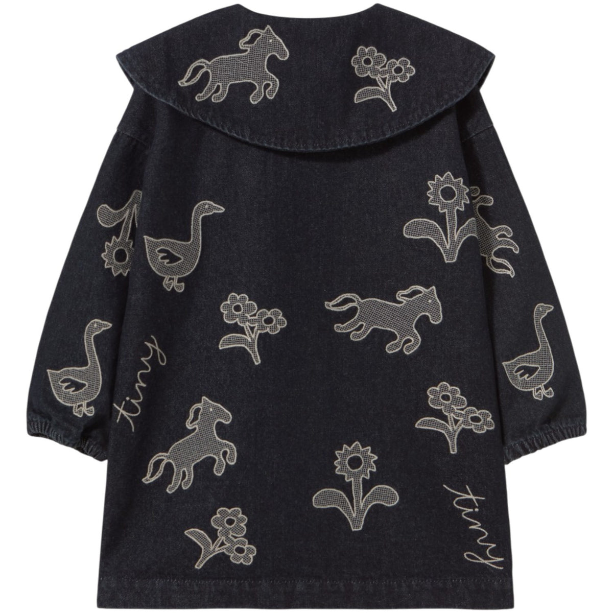 TinyCottons Denim Dark Wash 1 Horses & Flowers Denim Dress