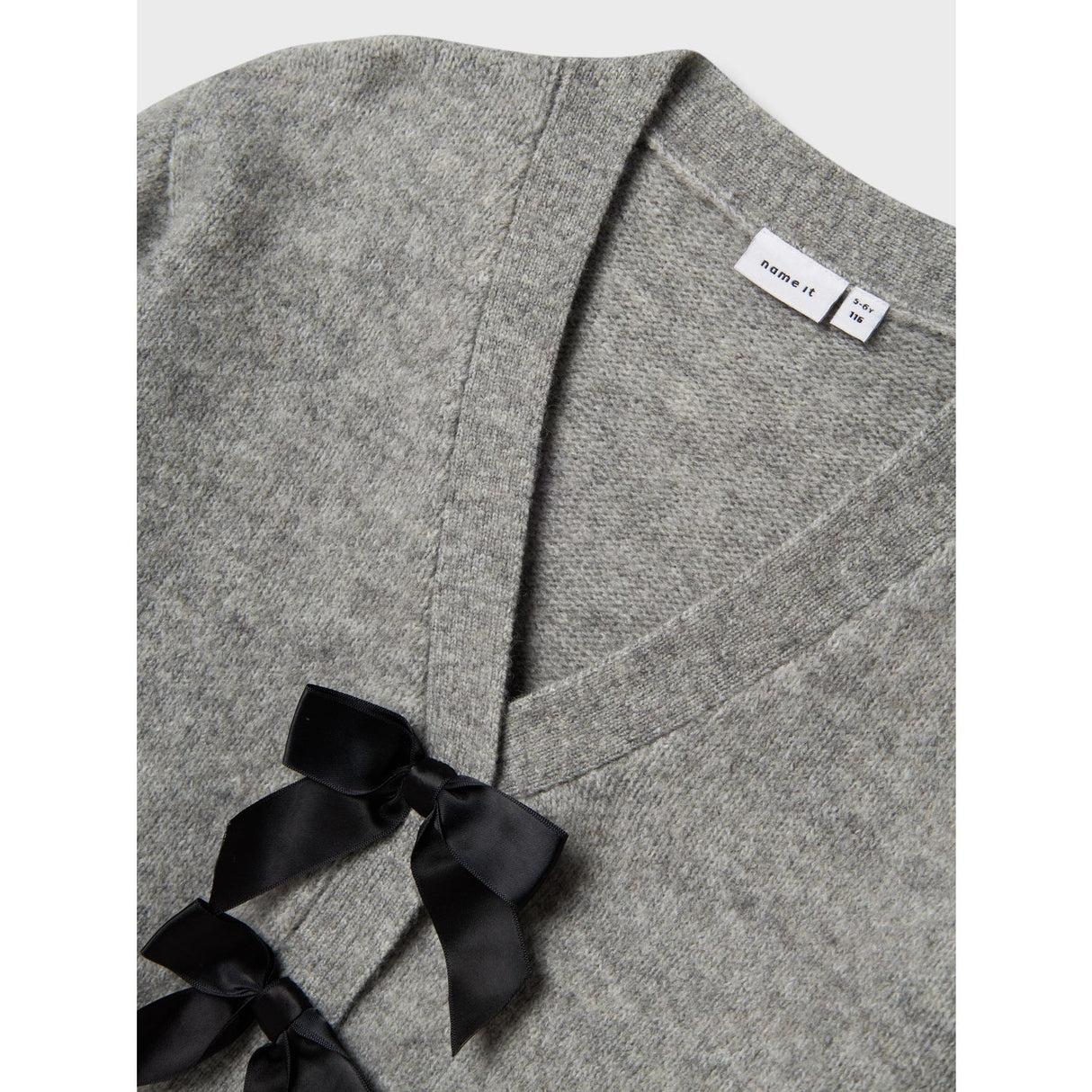 Name It Grey Melange Black Bow Nkfrina Ls Knit Card Noos