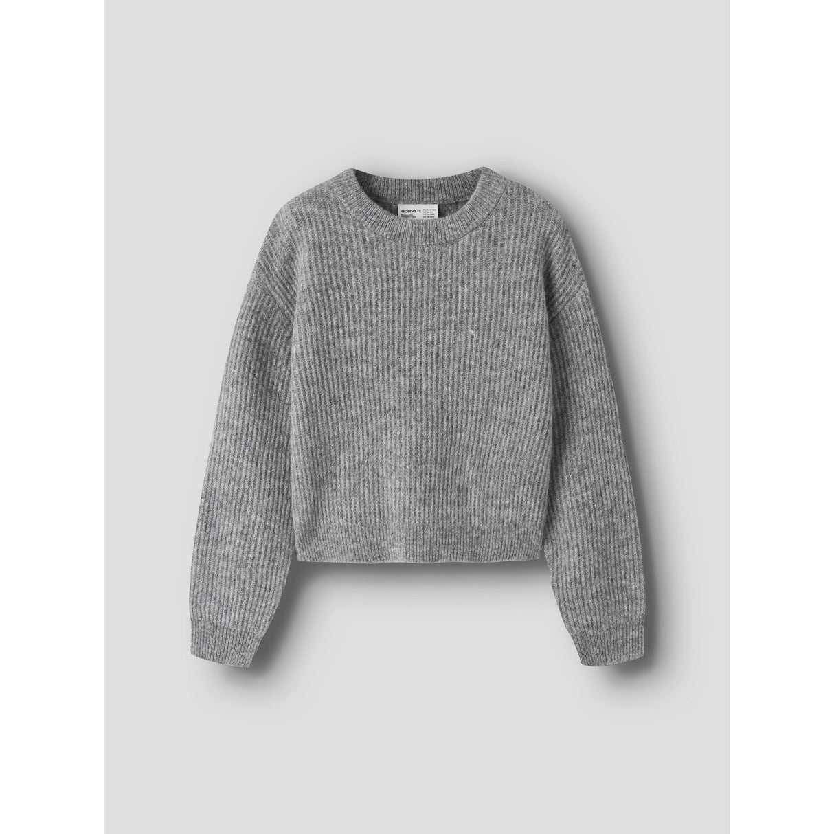 Name It Grey Melange Nkfholly Ls Boxy Short Knit Noos