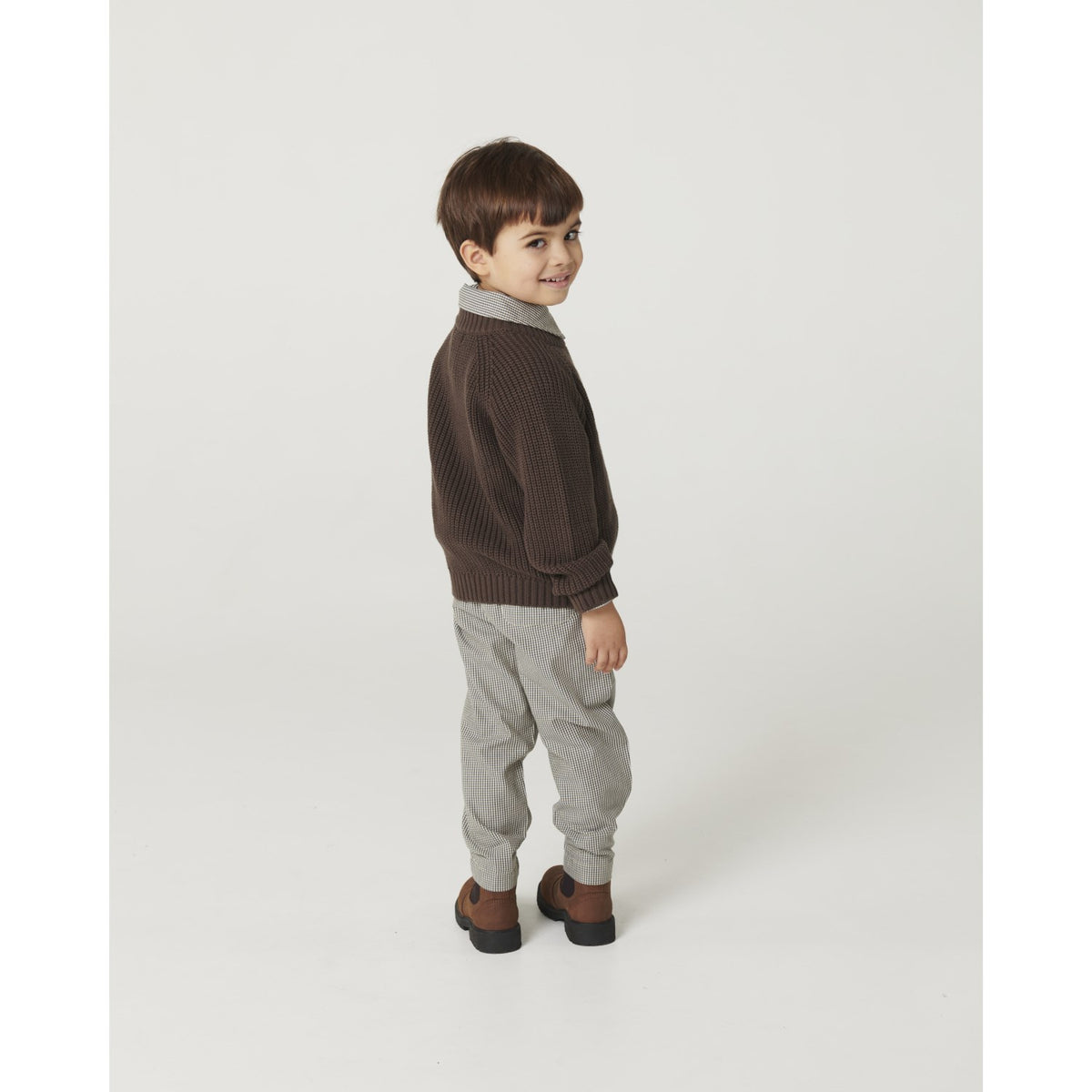 COPENHAGEN COLORS Endless Blue/Brown Check Comb Checkered Pant W. Adjustable Waist