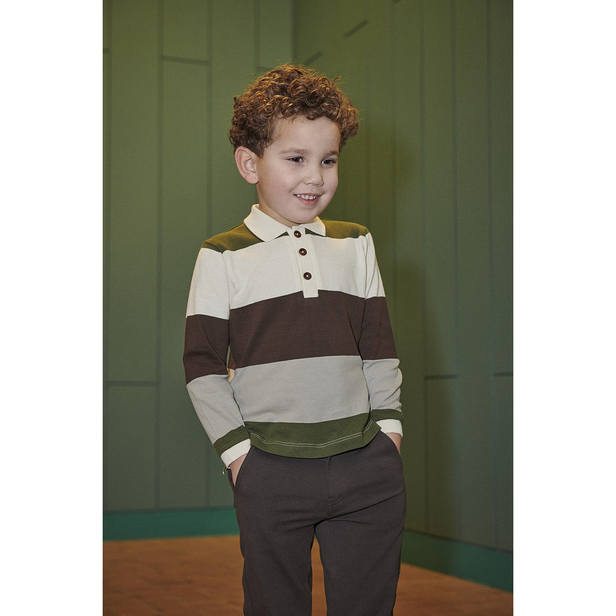 COPENHAGEN COLORS Grey Stripe Pique Polo W. Ls