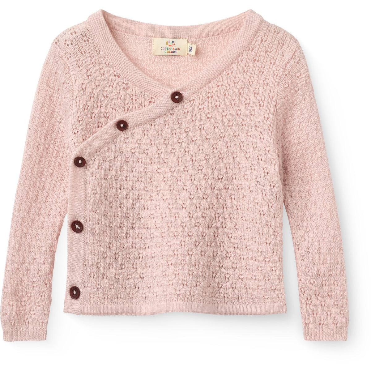 COPENHAGEN COLORS Soft Pink Merino Pattern Baby Cross-Over Cardigan