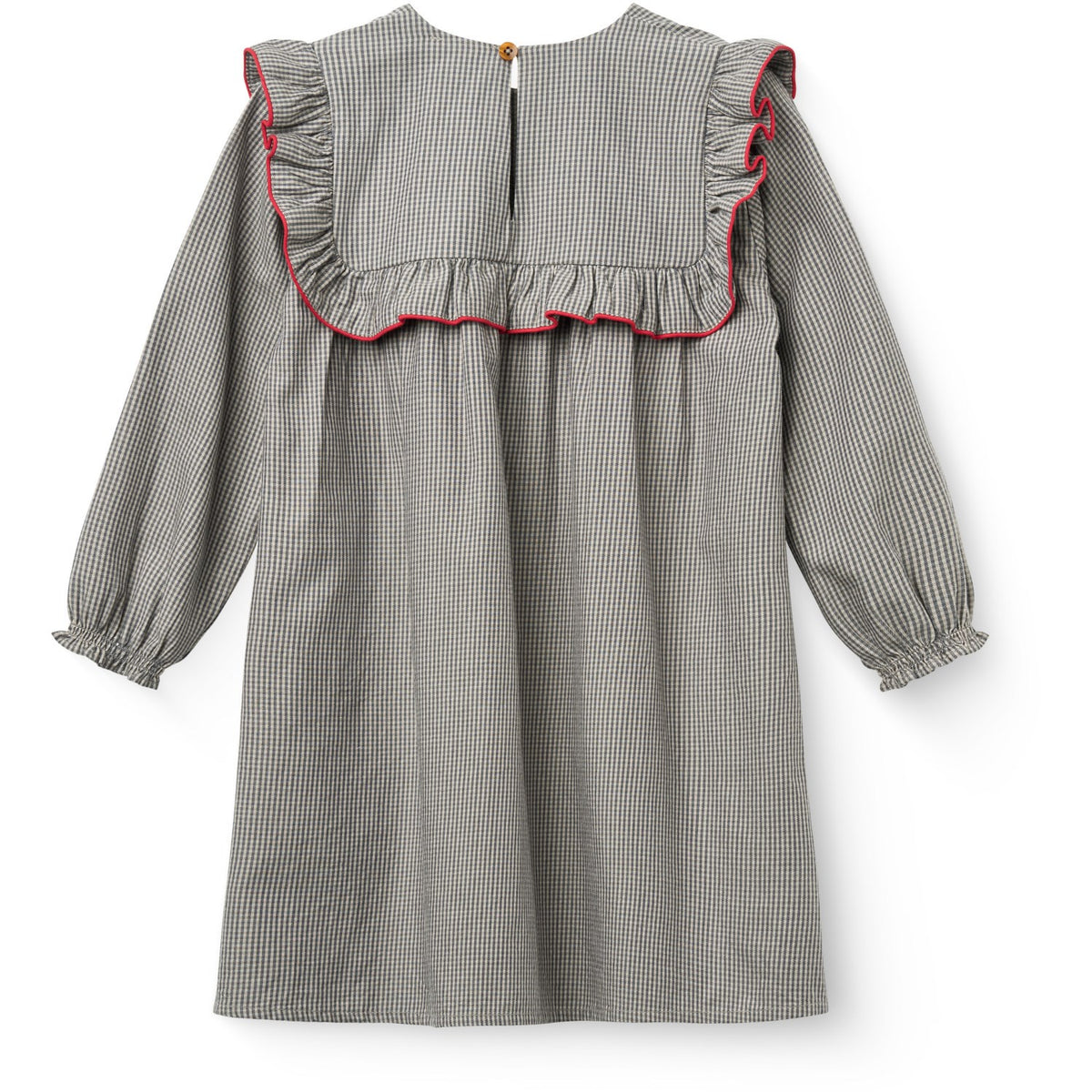 COPENHAGEN COLORS Grey Check Comb Long-Sleeved Dress With All-Over Embroidery