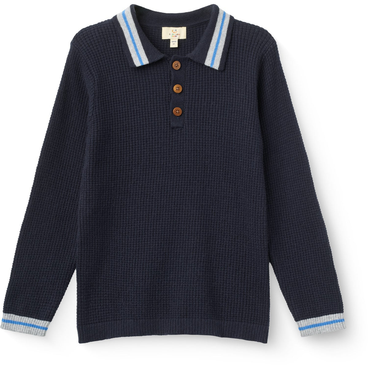 COPENHAGEN COLORS Navy Comb. Long-Sleeved Knitted Waffle Polo