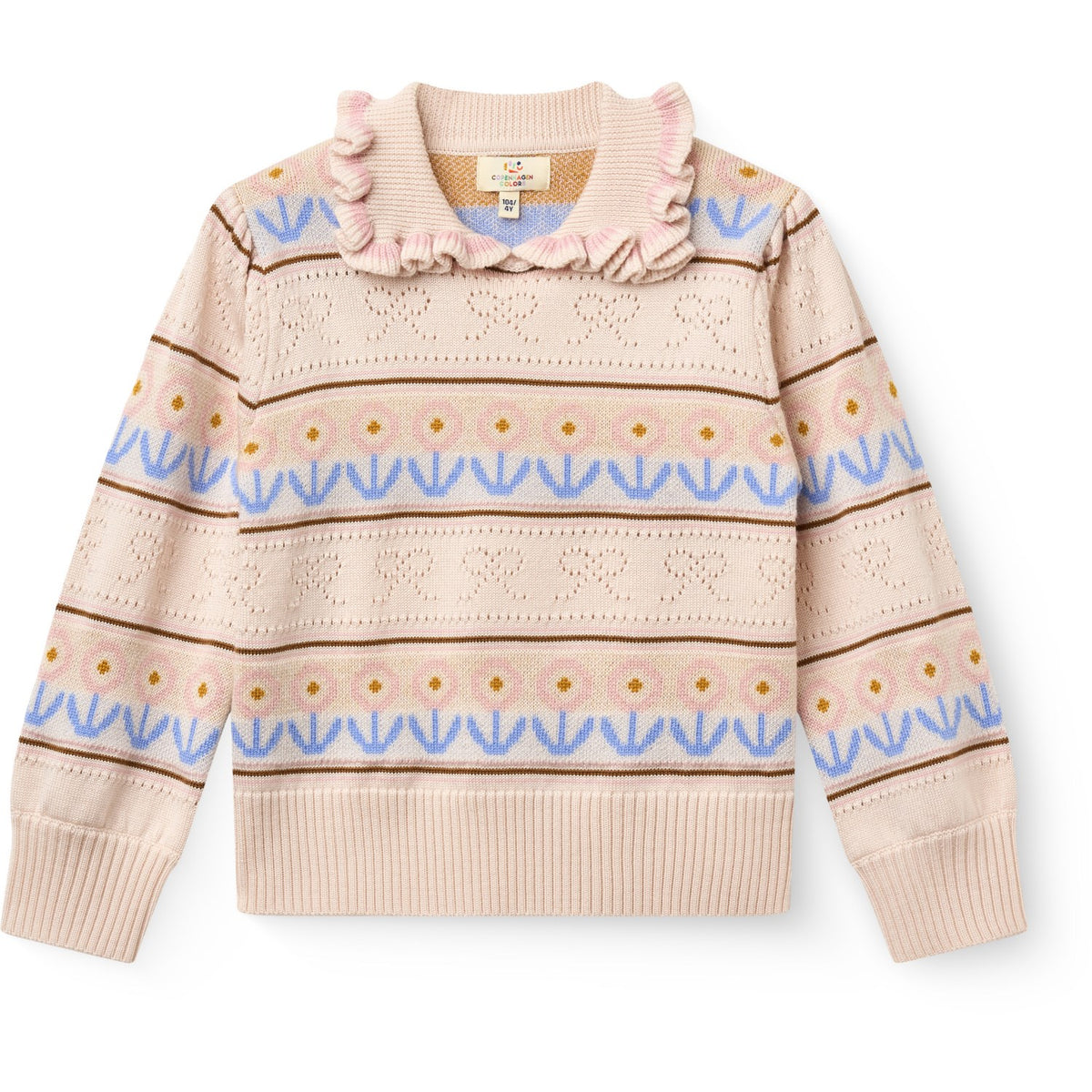 COPENHAGEN COLORS Beige Comb. Knitted Collar Blouse W. Pointelle & Pattern