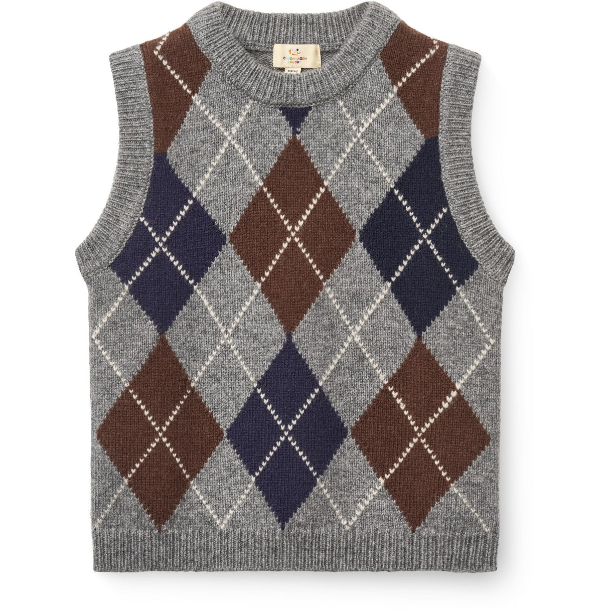COPENHAGEN COLORS Grey Mel./Dk. Brown/Navy Comb. Argyle Knitted Vest