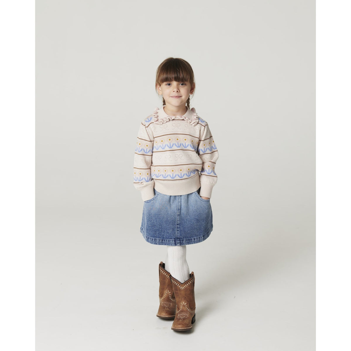 COPENHAGEN COLORS Block Spray Denim Skirt W. Block Spray