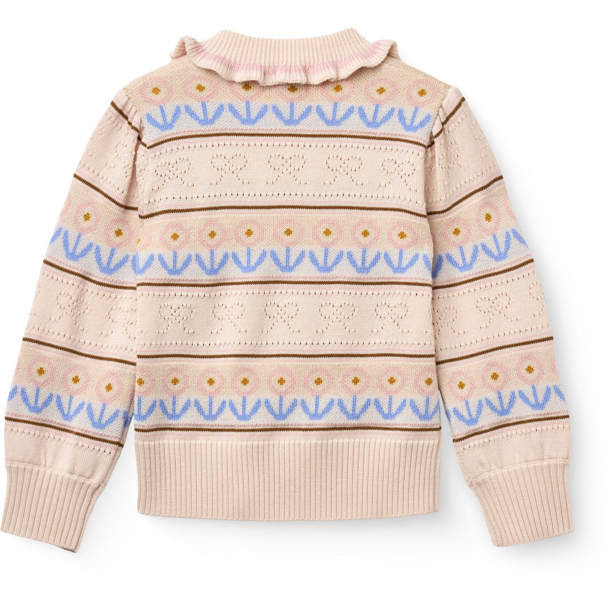 COPENHAGEN COLORS Beige Comb. Knitted Collar Blouse W. Pointelle & Pattern
