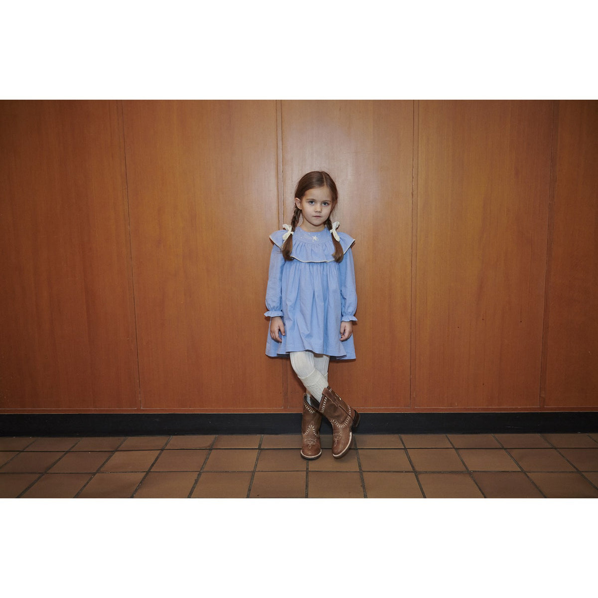 COPENHAGEN COLORS Endless Blue Dress W. Frill & Star Embroidery