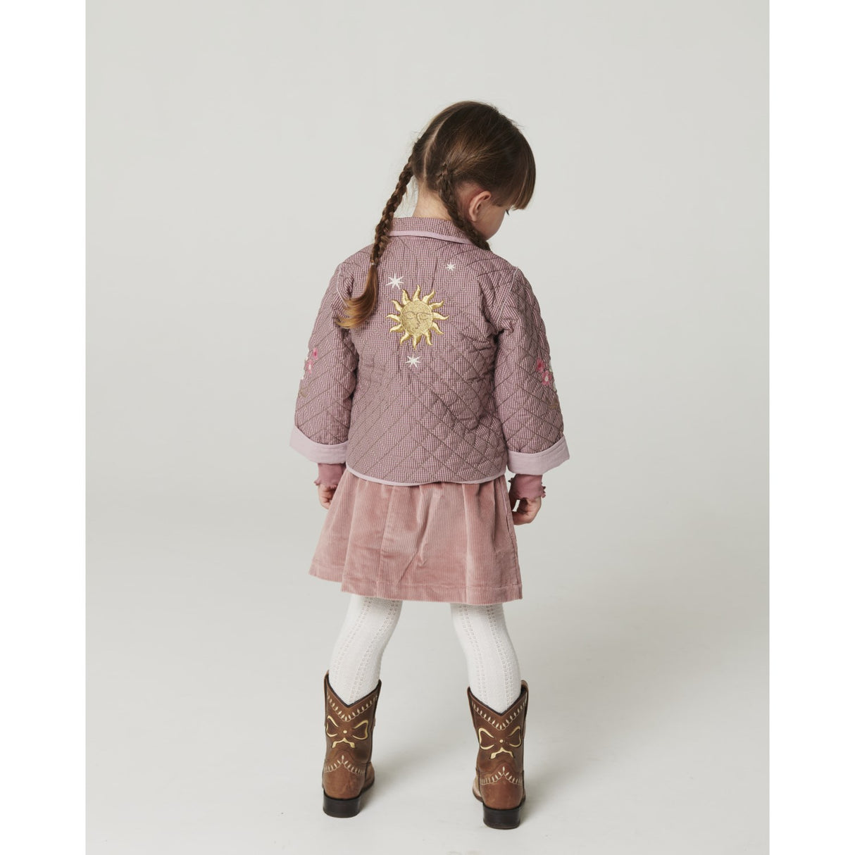 COPENHAGEN COLORS Winter Rose Check Comb. Checkered Quilted Jacket W. Embroidery