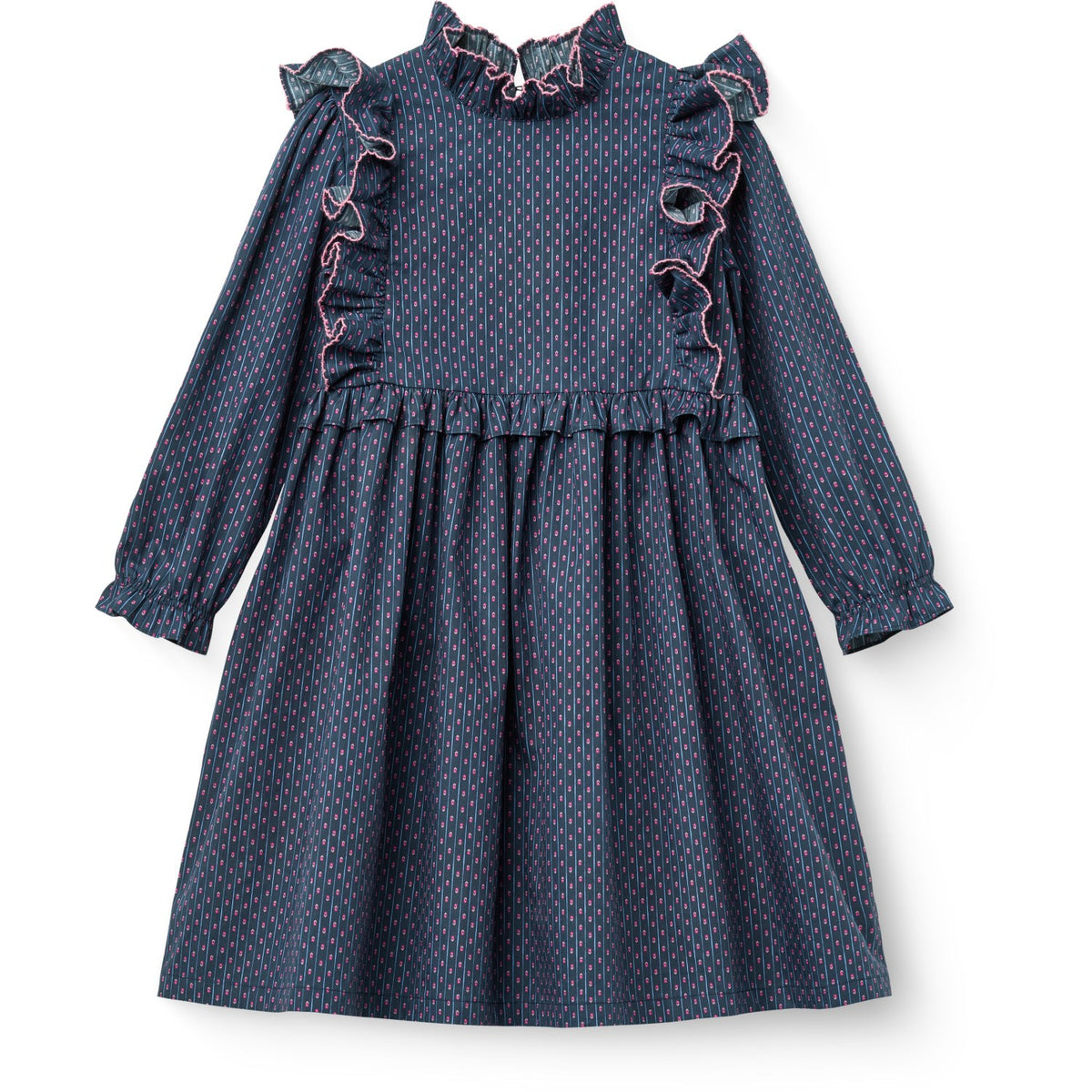 COPENHAGEN COLORS Navy Flower Aop Printed Frill Dress