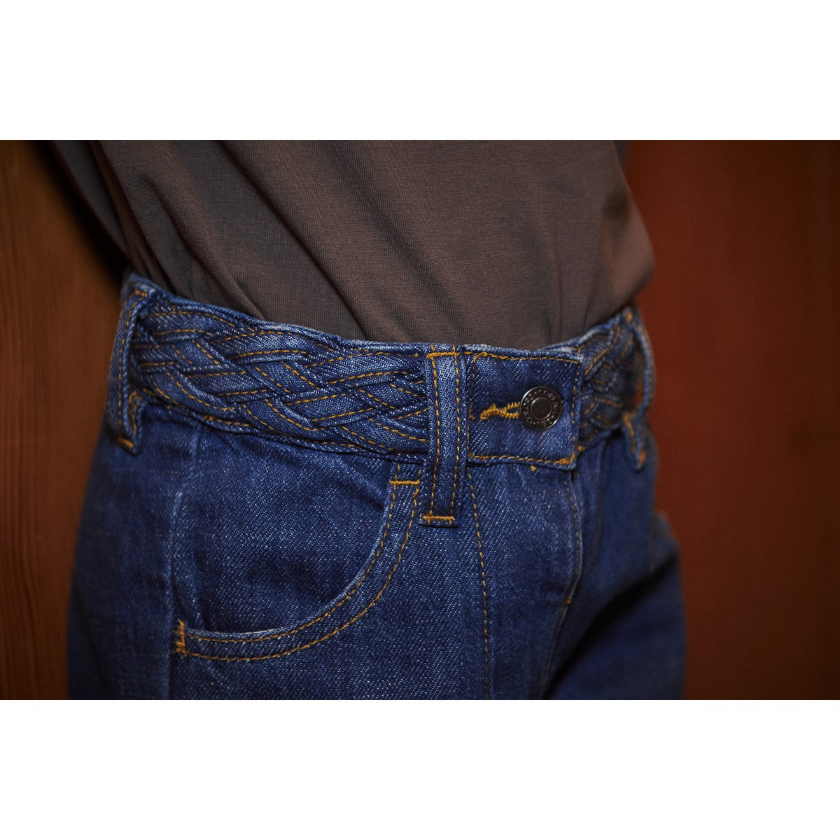 COPENHAGEN COLORS Indigo Blue Wash Denim Jeans W. Braid Waist - Wide Fit