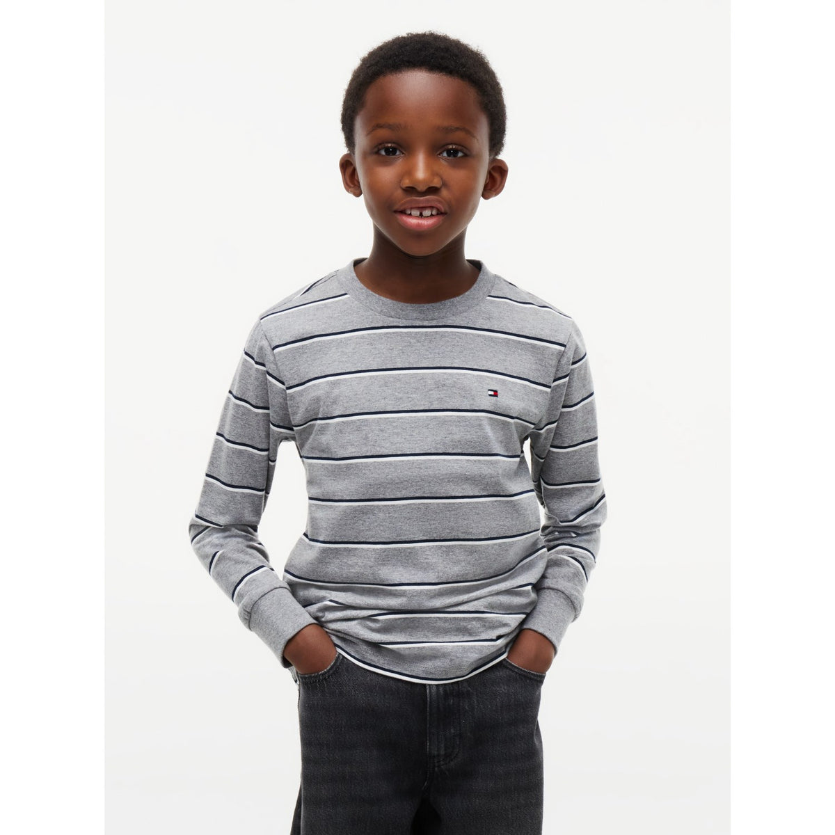 Tommy Hilfiger Medium Grey Heather-Grey Stripe Tee Ls
