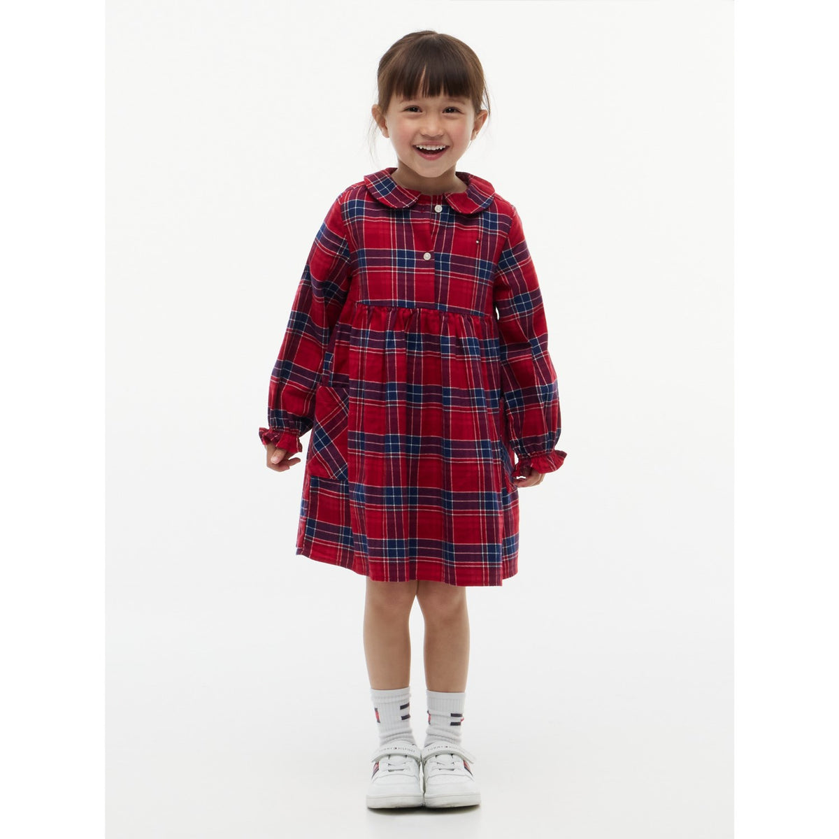 Tommy Hilfiger Medium Red Check-Red Lg Check Rounded Collar Dress