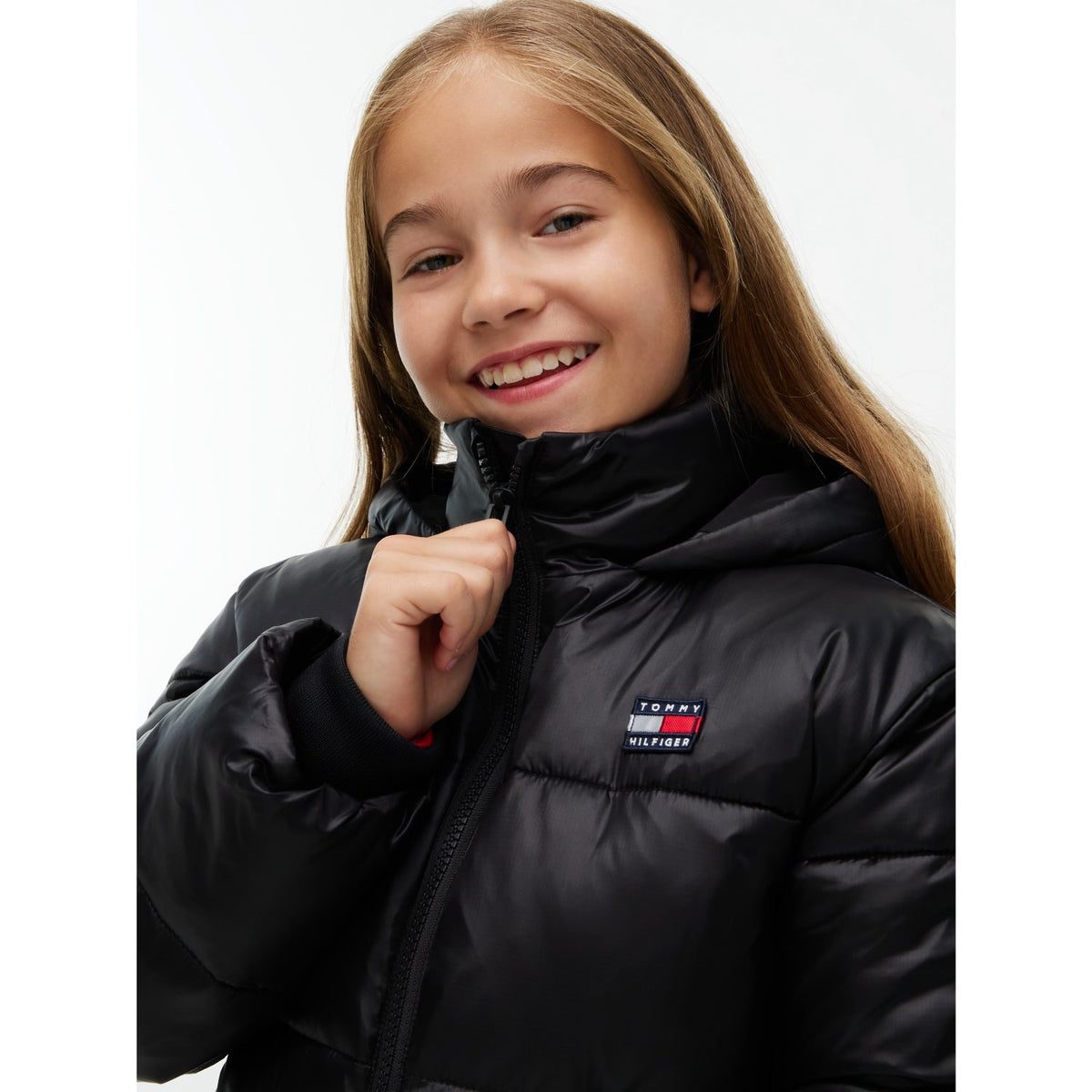 Tommy Hilfiger Black-Black Hooded Shiny Puffer Jacket