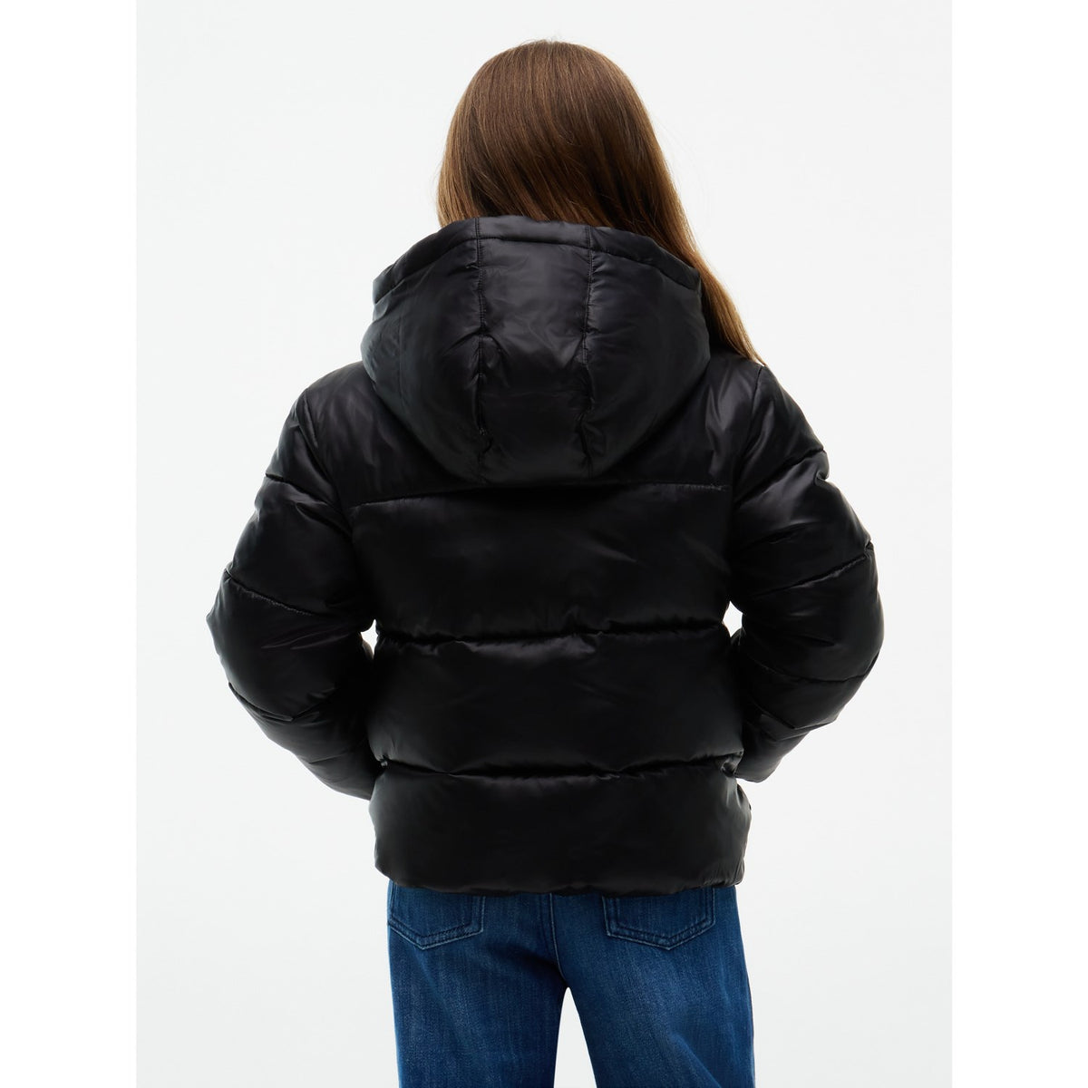 Tommy Hilfiger Black-Black Hooded Shiny Puffer Jacket