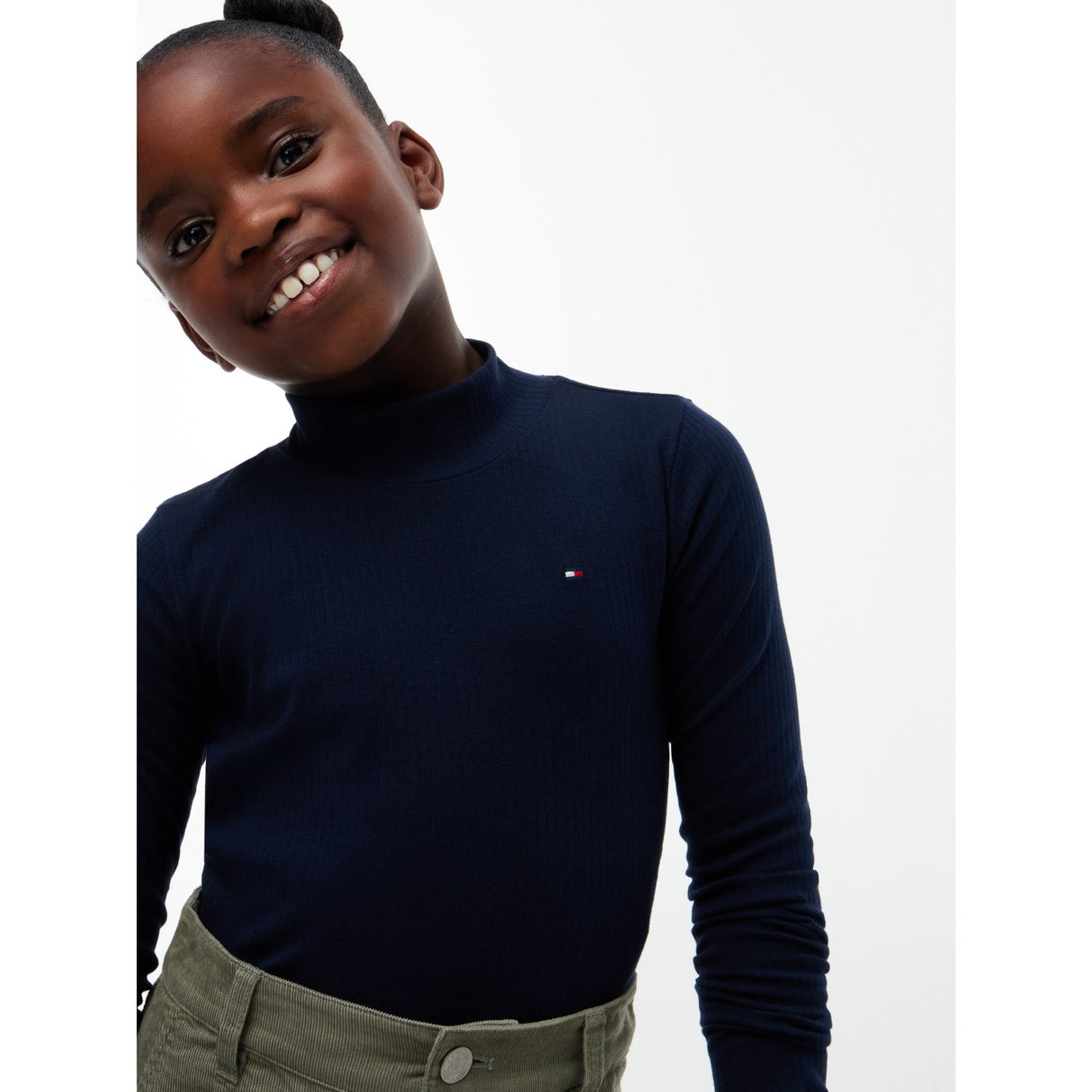 Tommy Hilfiger Dark Blue-Blue Mock Neck Rib Top Ls