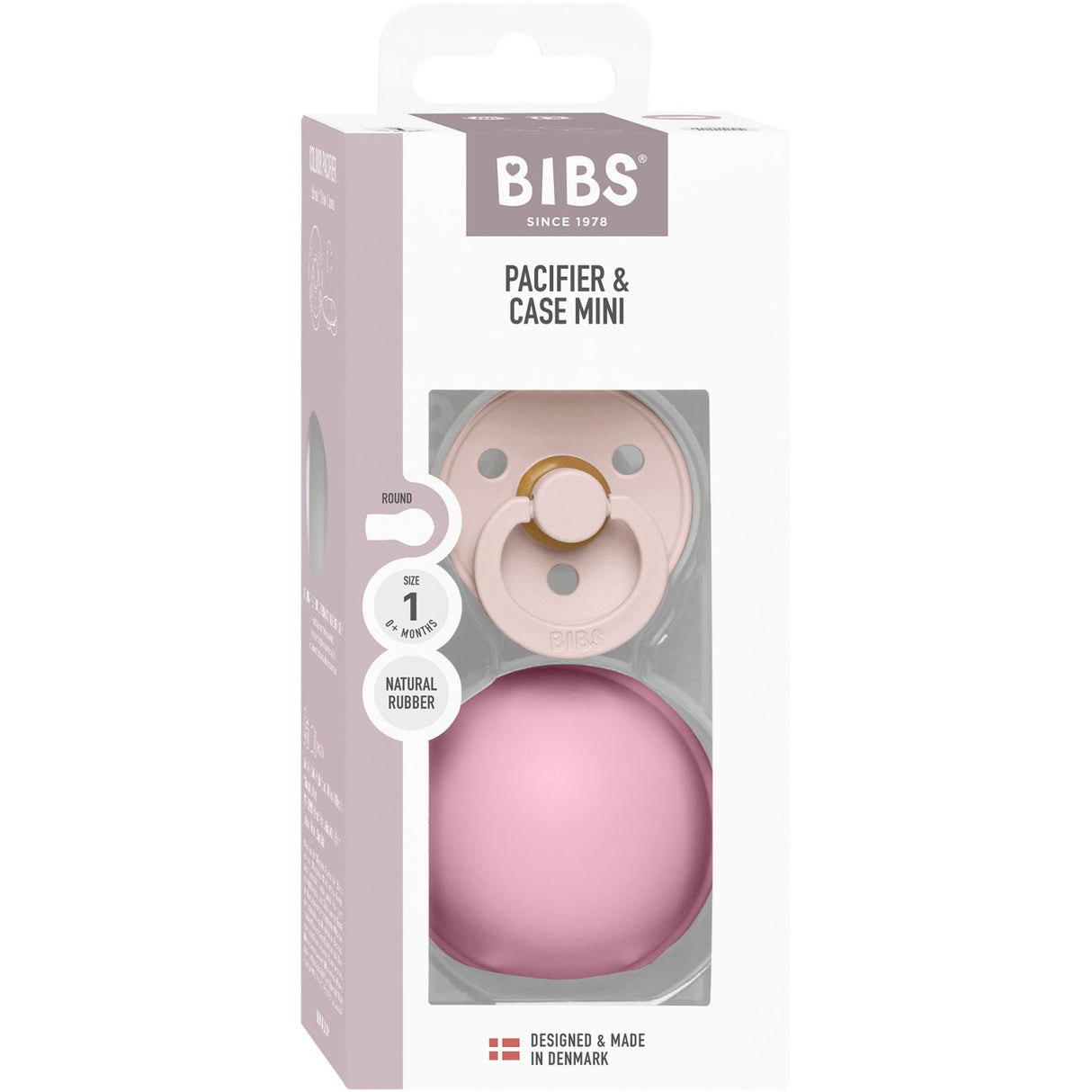 Bibs Petal / Baby Pink Colour Pacifier Round Latex & Pacifier Case Mini