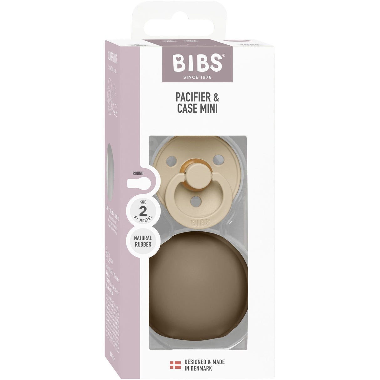 Bibs Vanilla / Dark Oak Colour Pacifier Round Latex & Pacifier Case Mini