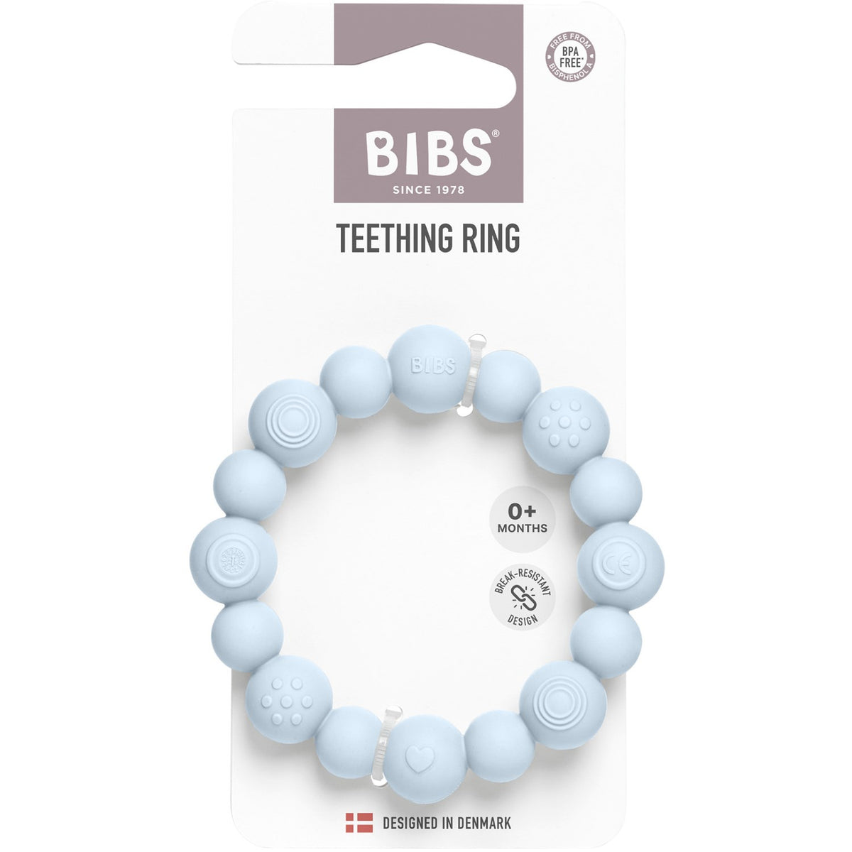 Bibs Baby Blue Teething Ring Beaded