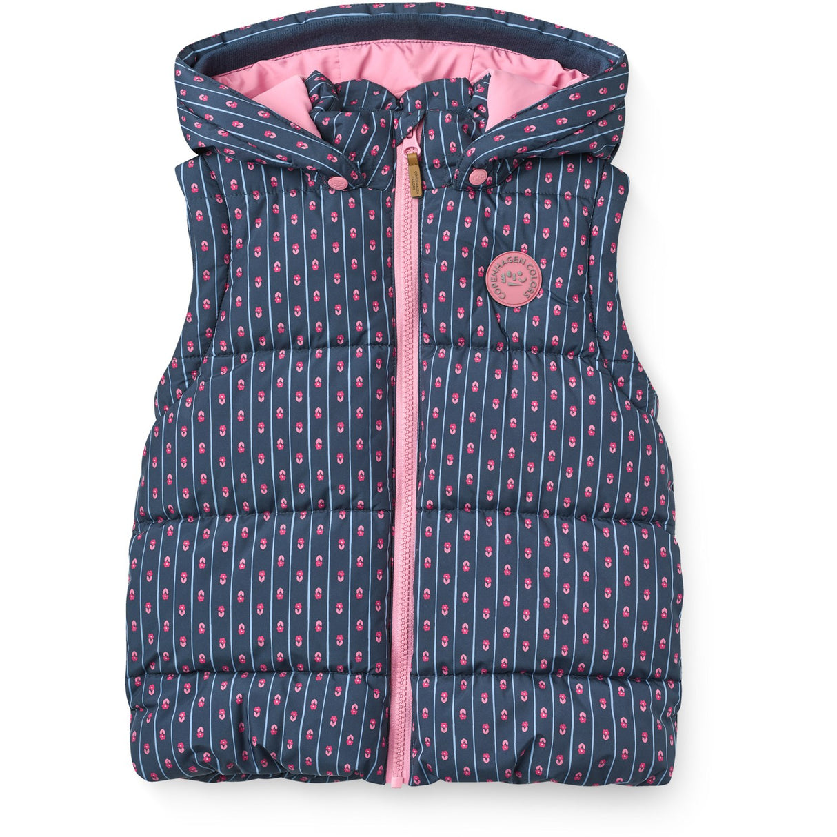 COPENHAGEN COLORS Navy Flower Aop 2 In 1 Puffer Jacket W. Removable Sleeves