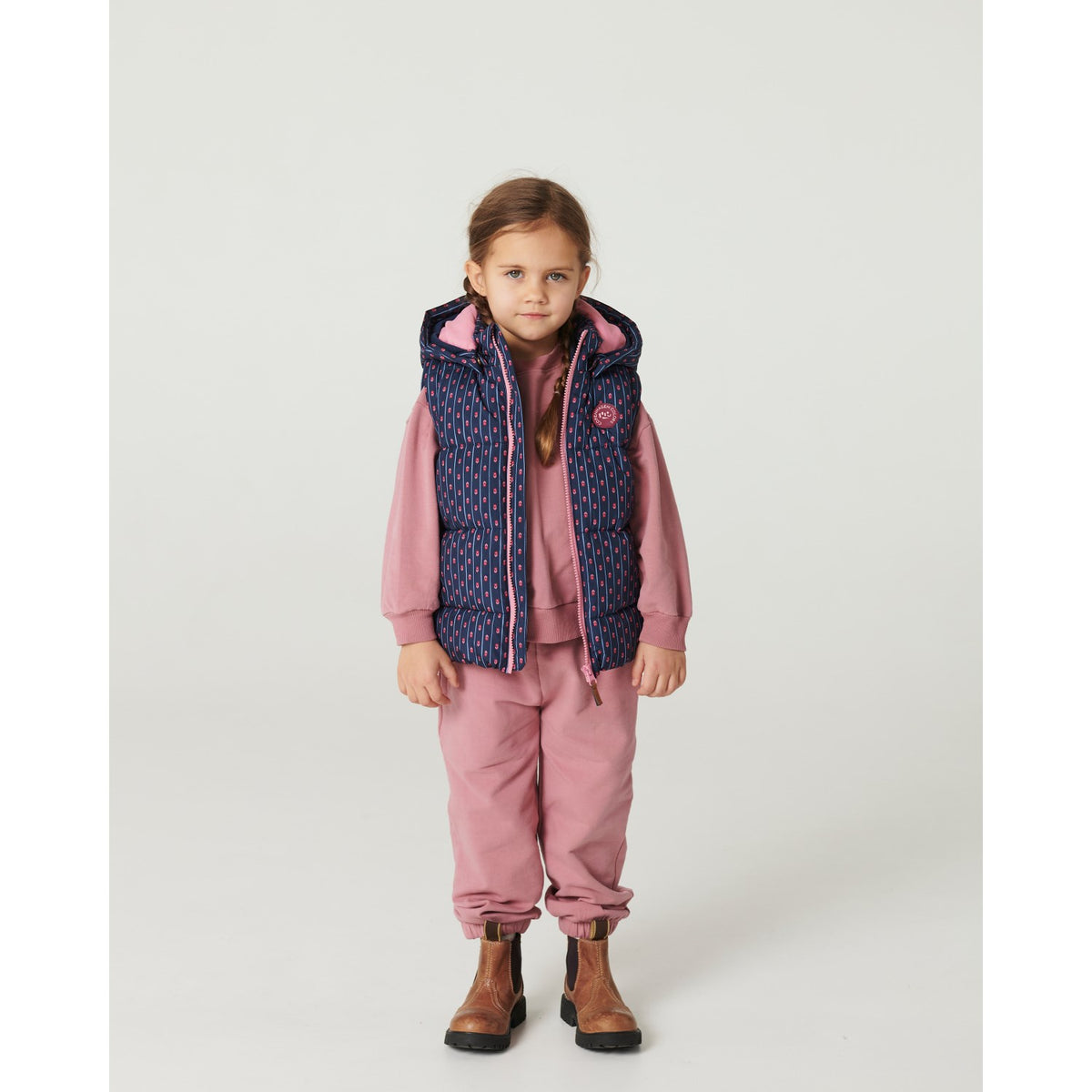 COPENHAGEN COLORS Navy Flower Aop 2 In 1 Puffer Jacket W. Removable Sleeves