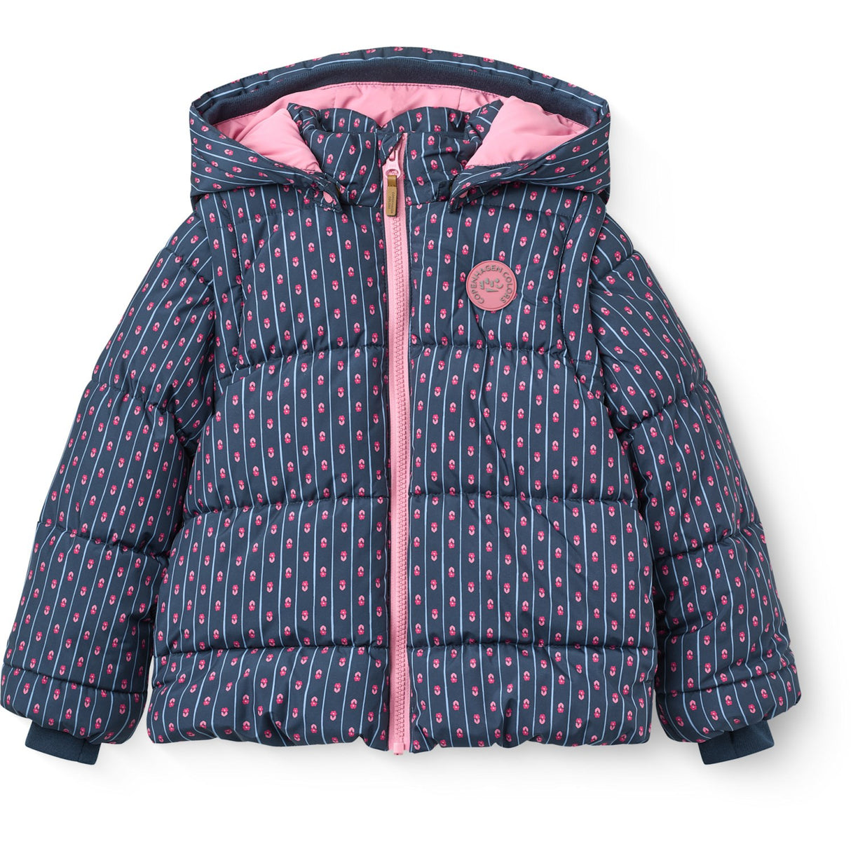 COPENHAGEN COLORS Navy Flower Aop 2 In 1 Puffer Jacket W. Removable Sleeves