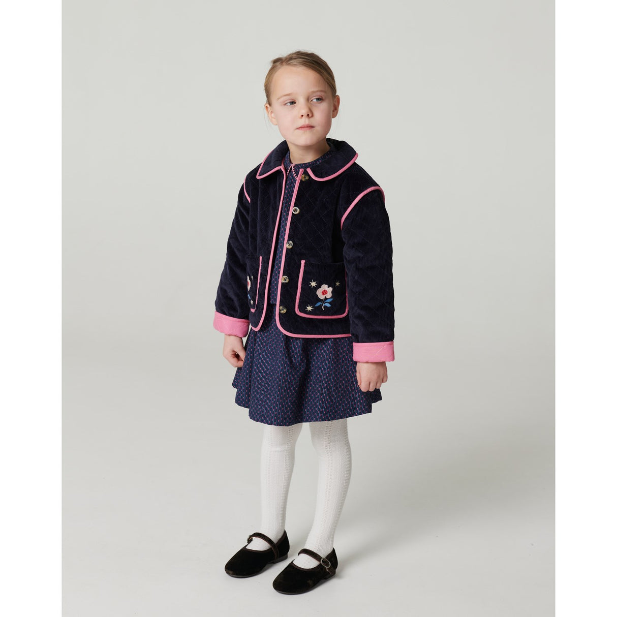 COPENHAGEN COLORS Navy Quilted Corduroy Jacket W. Embroidery