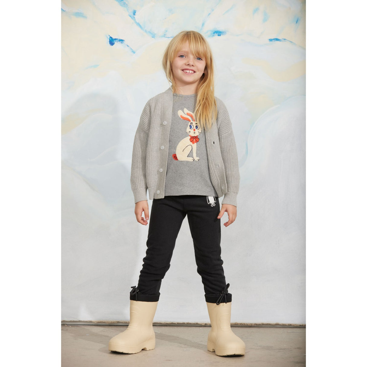 Mini Rodini Grey Melange Rabbit Application Ls Top
