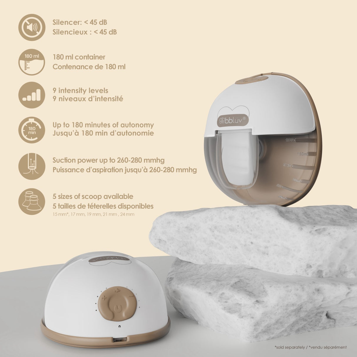 bblüv White/Beige Portable Electric Single Breast Pump With Heating
