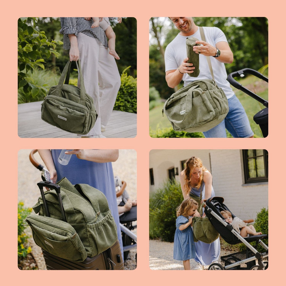 Doomoo Corduroy Khaki Diaper Bag With 8 Accessories