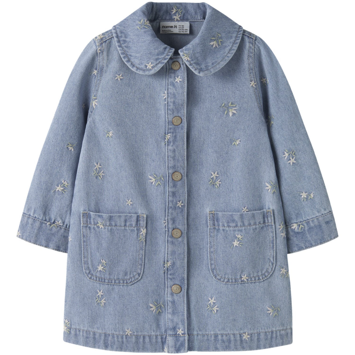 Name It Light Blue Denim Flower Emb Nmfpiper Ls Dnm Dress 3614-Za