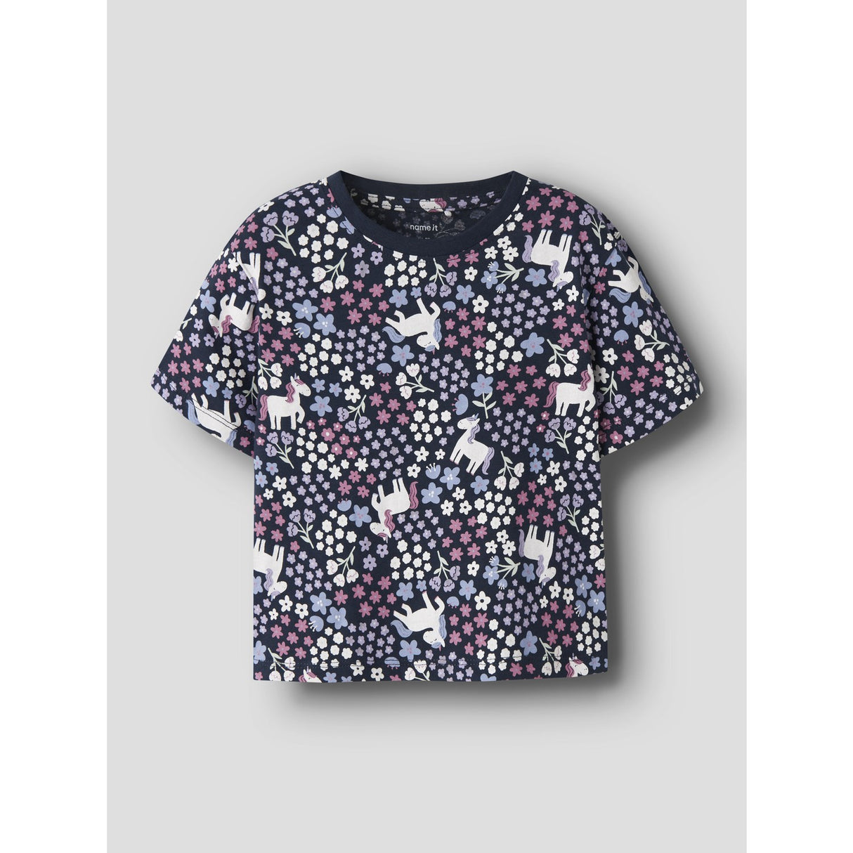 Name It Navy Blazer Unicorn Flowers Nmfvelda Ss Nreg Top