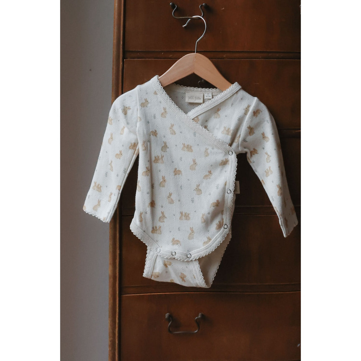 Petit Piao Eggnog Rabbit Aop Ppdio L_S Body Fold Pointelle Nb