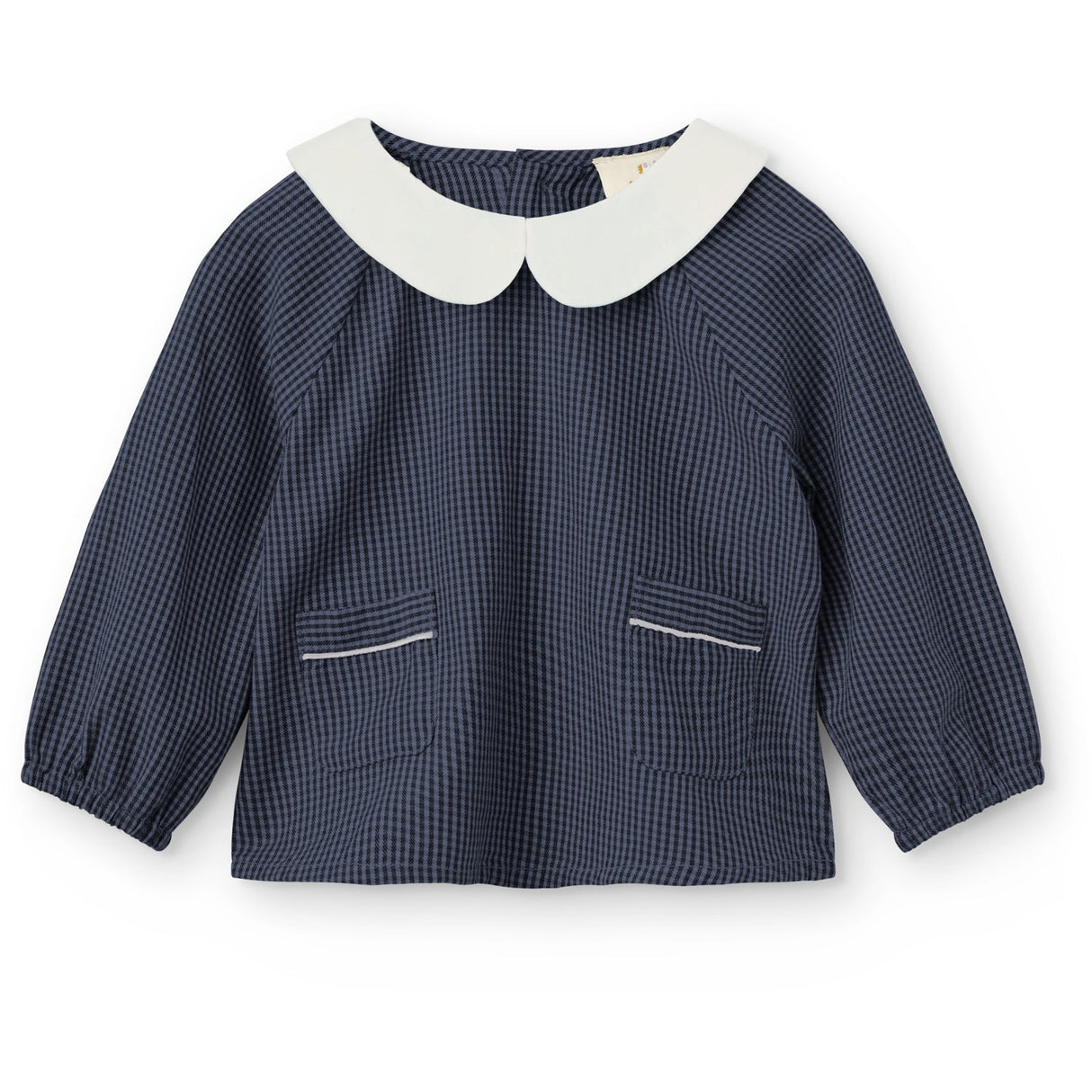 COPENHAGEN COLORS Brown Blue Check Comb. Checkered Baby Set W. Blouse W. Collar & Pants