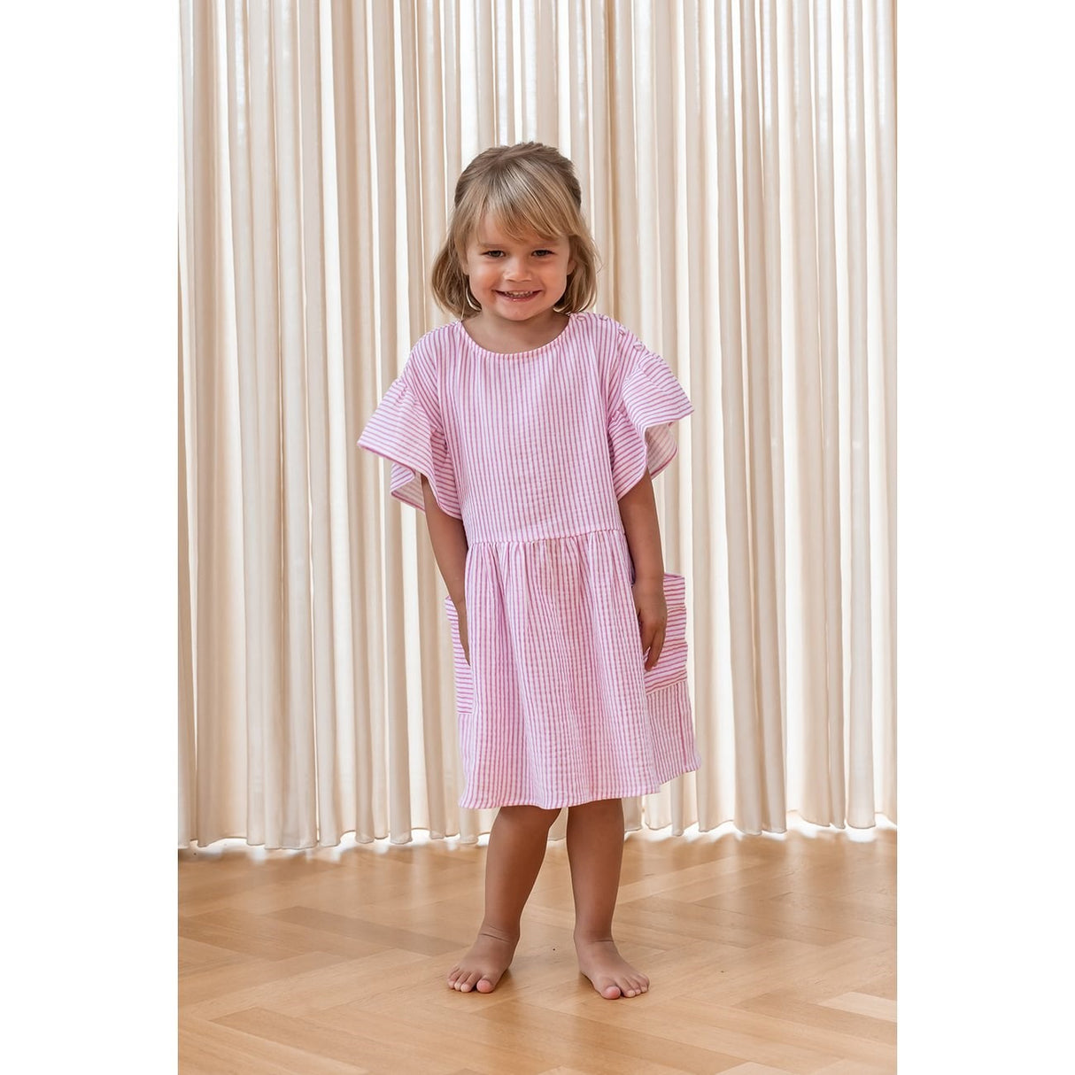 Fliink Cloud Dancer Pink Stripe Ciao Stripe Dress