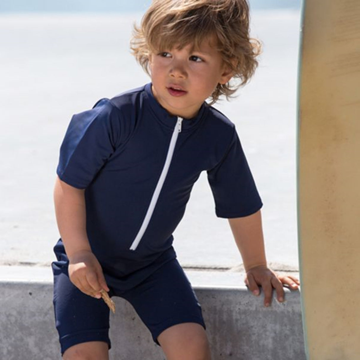 Petit Crabe Blue Noe Star Sunsuit with Zipper