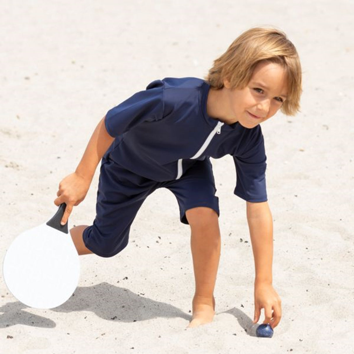 Petit Crabe Blue Noe Star Sunsuit with Zipper