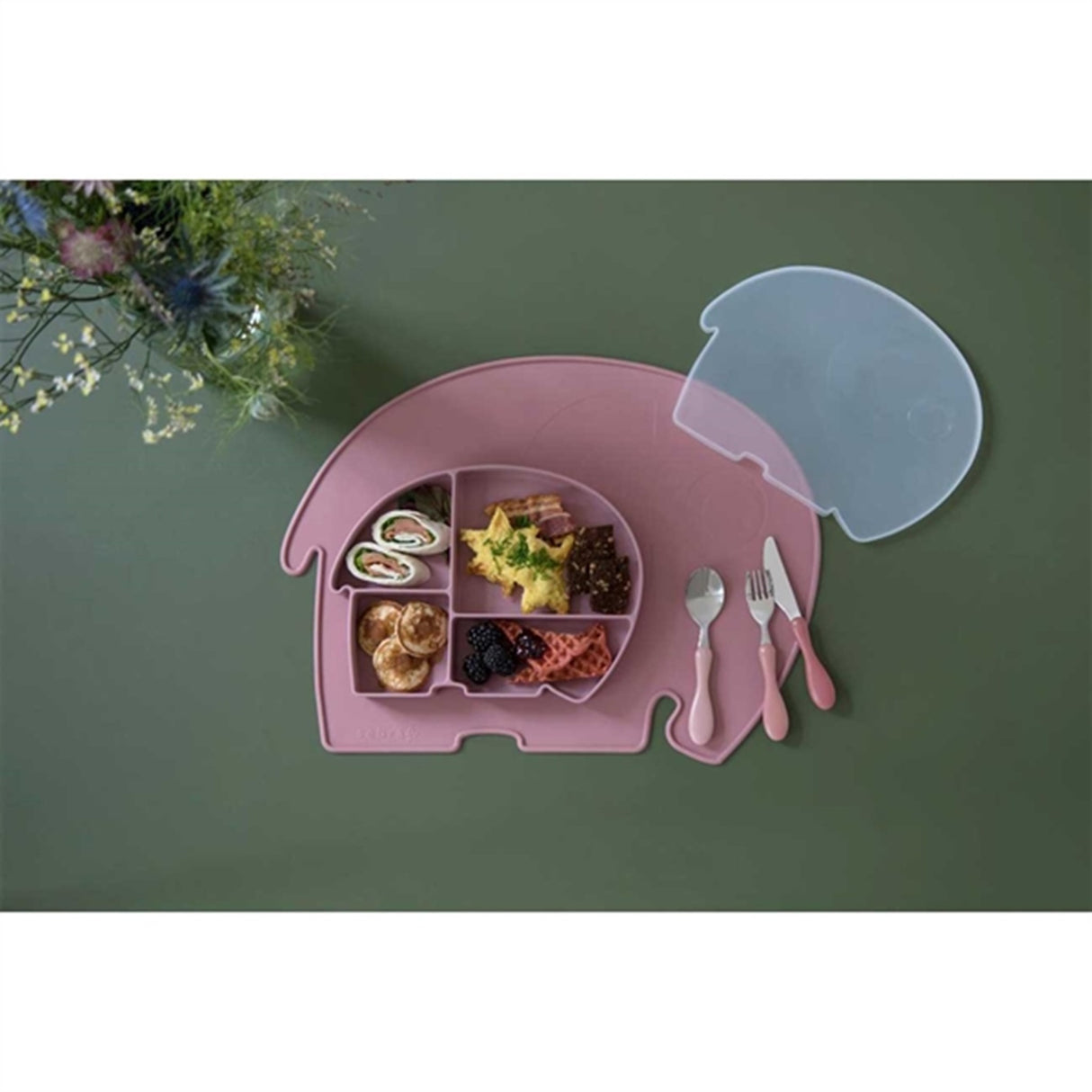 Sebra Silicone Plate W/Lid Fanto The Elephant Vintage Rose